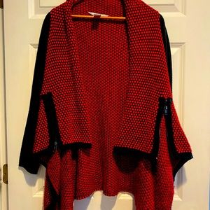 Keren Hart Open Cardigan Sweater Wrap-Red and Black Sz Small- Zipper Detail